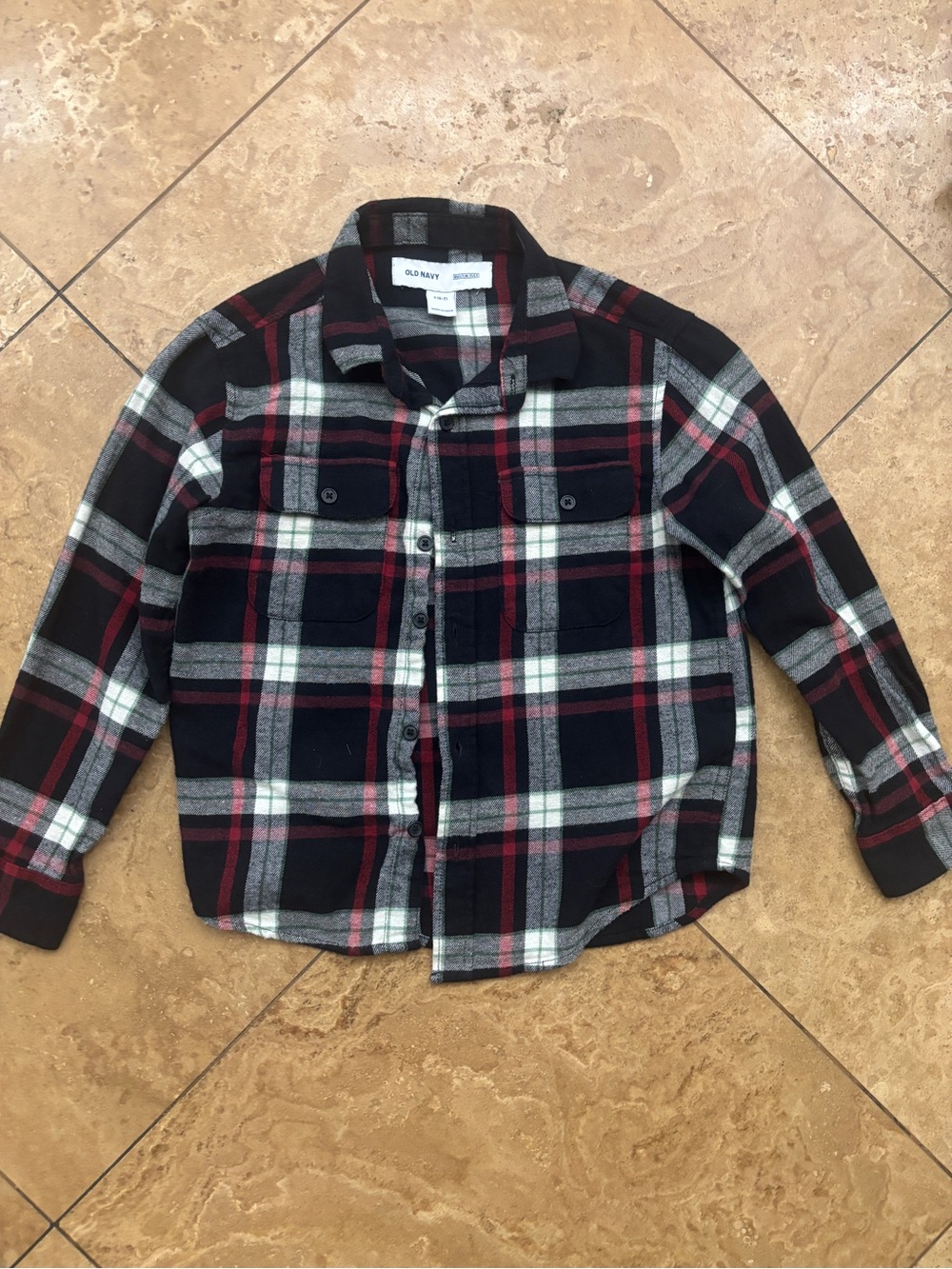 Old Navy Black, Red & White Plaid Button-Down Shirt